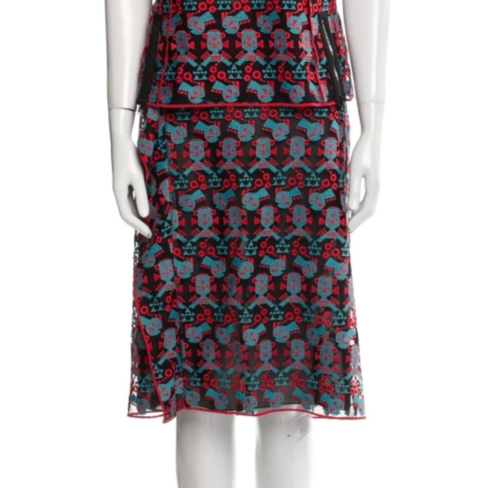 Emporio Armani Embroidered Ruffled Skirt Black Multi Size M $745